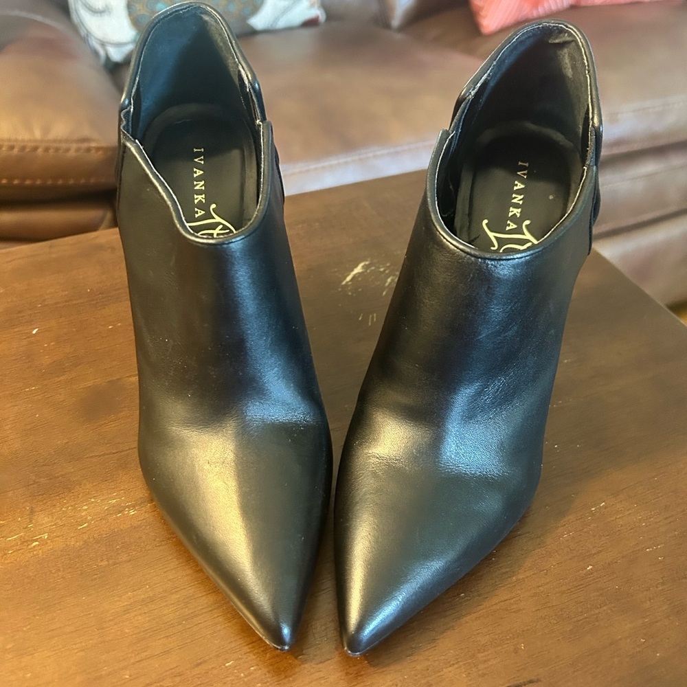 Ivanka Trump Black Ankle Boots with Pointed Toe and Sleek Design